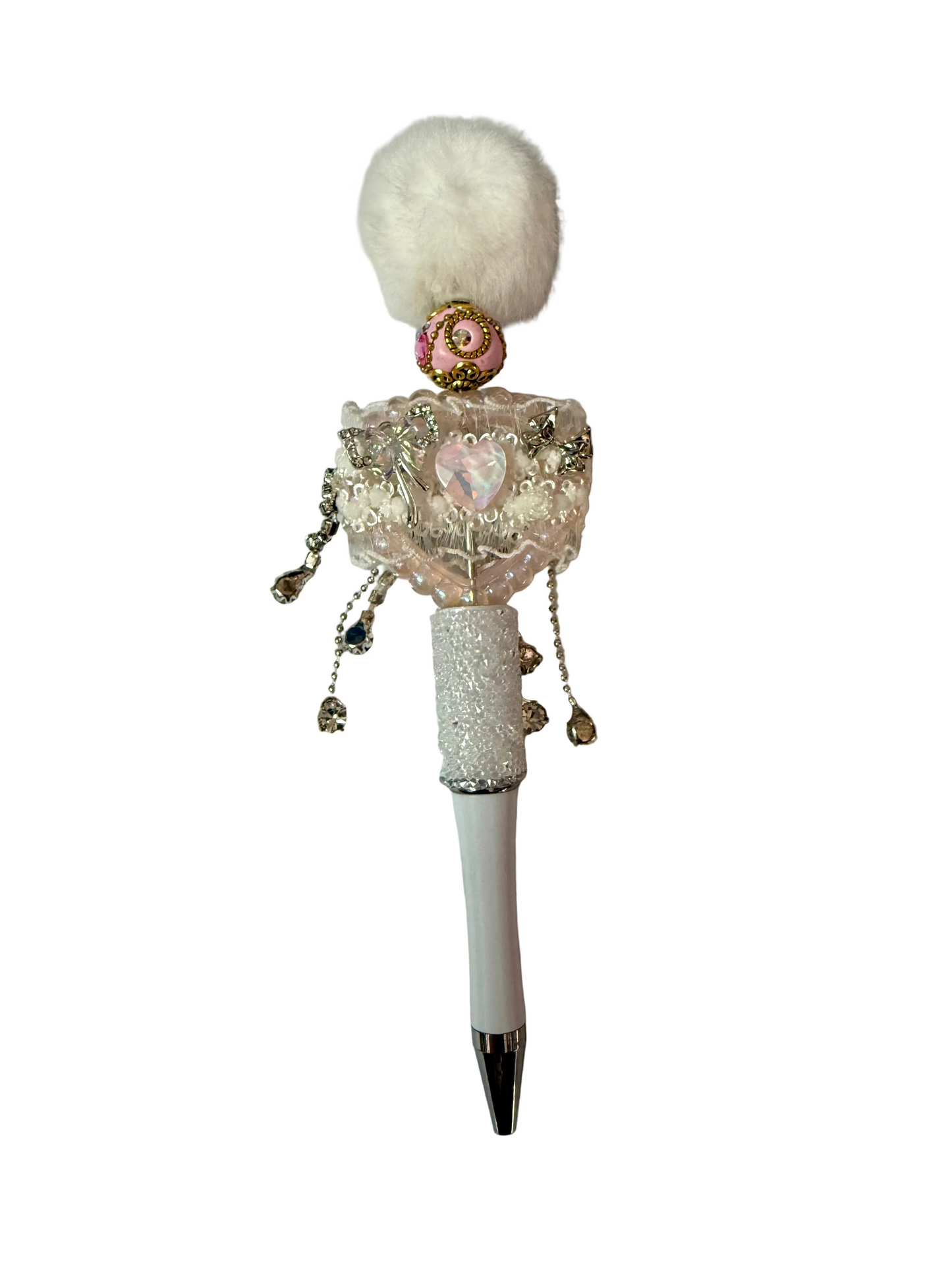 (1PC)Handcrafted Beaded Luxury BLING Beaded Pen with Glitz Design Colorful Beads & Large Heart Frame topper Stylish Writing Accessory for Notes Letter