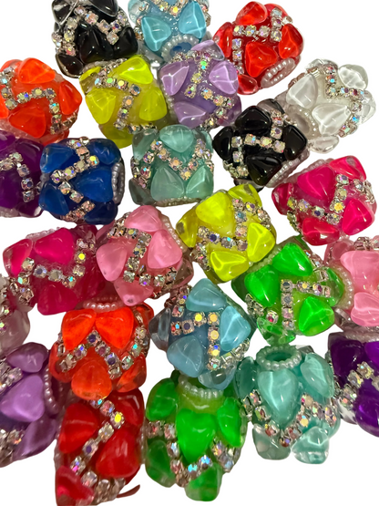 R143- (5PCS) 19mm High Quality Mixed NEON Colors Round Rhinestone W/Hearts Beads for DIY