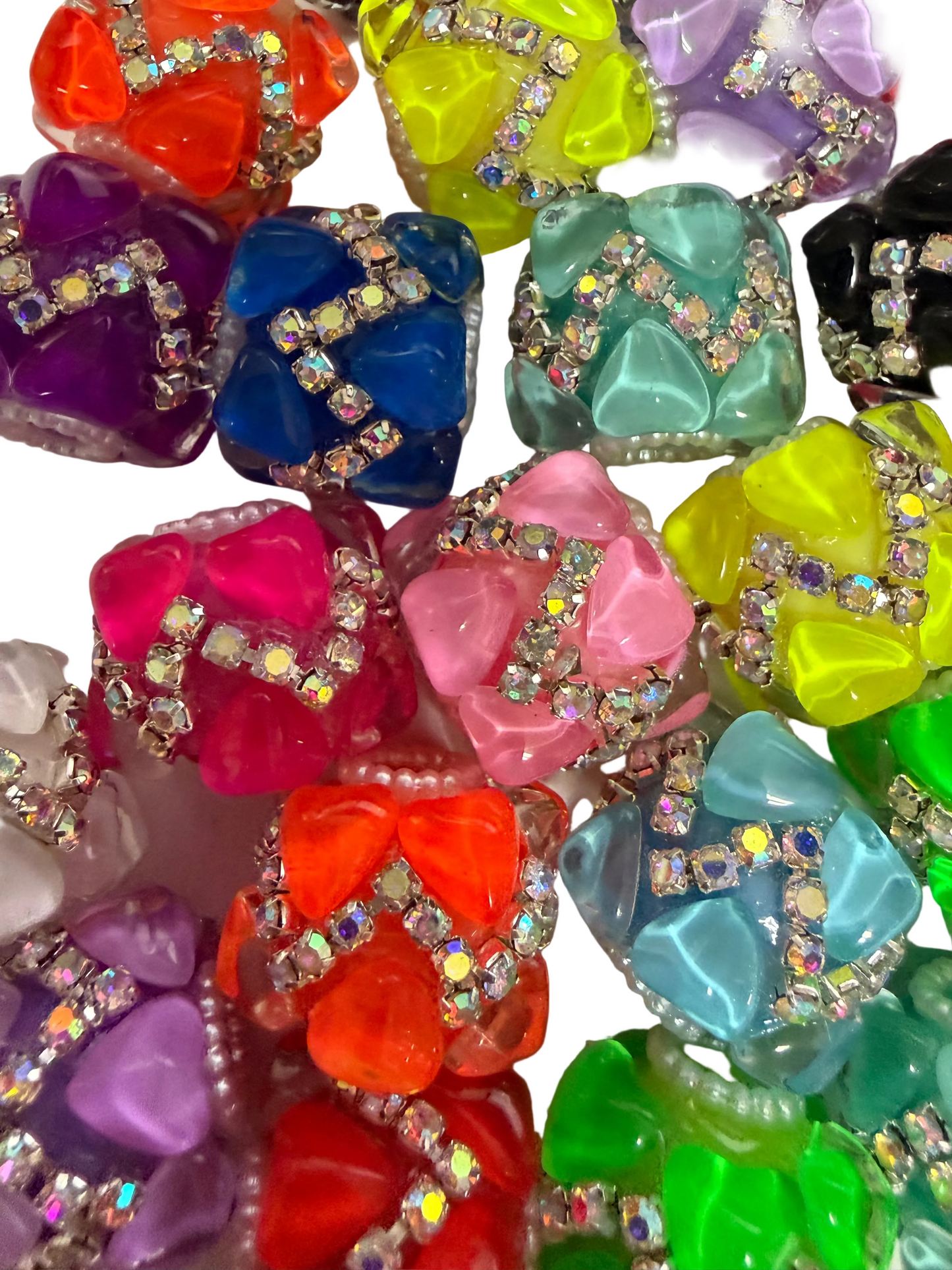R143- (5PCS) 19mm High Quality Mixed NEON Colors Round Rhinestone W/Hearts Beads for DIY