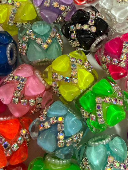 R143- (5PCS) 19mm High Quality Mixed NEON Colors Round Rhinestone W/Hearts Beads for DIY