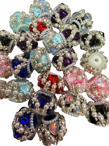 R144- (5PCS) 22mm High Quality Mixed Colors Round Rhinestone W/Hearts/Pearls Beads for DIY
