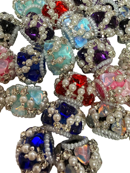 R144- (5PCS) 22mm High Quality Mixed Colors Round Rhinestone W/Hearts/Pearls Beads for DIY