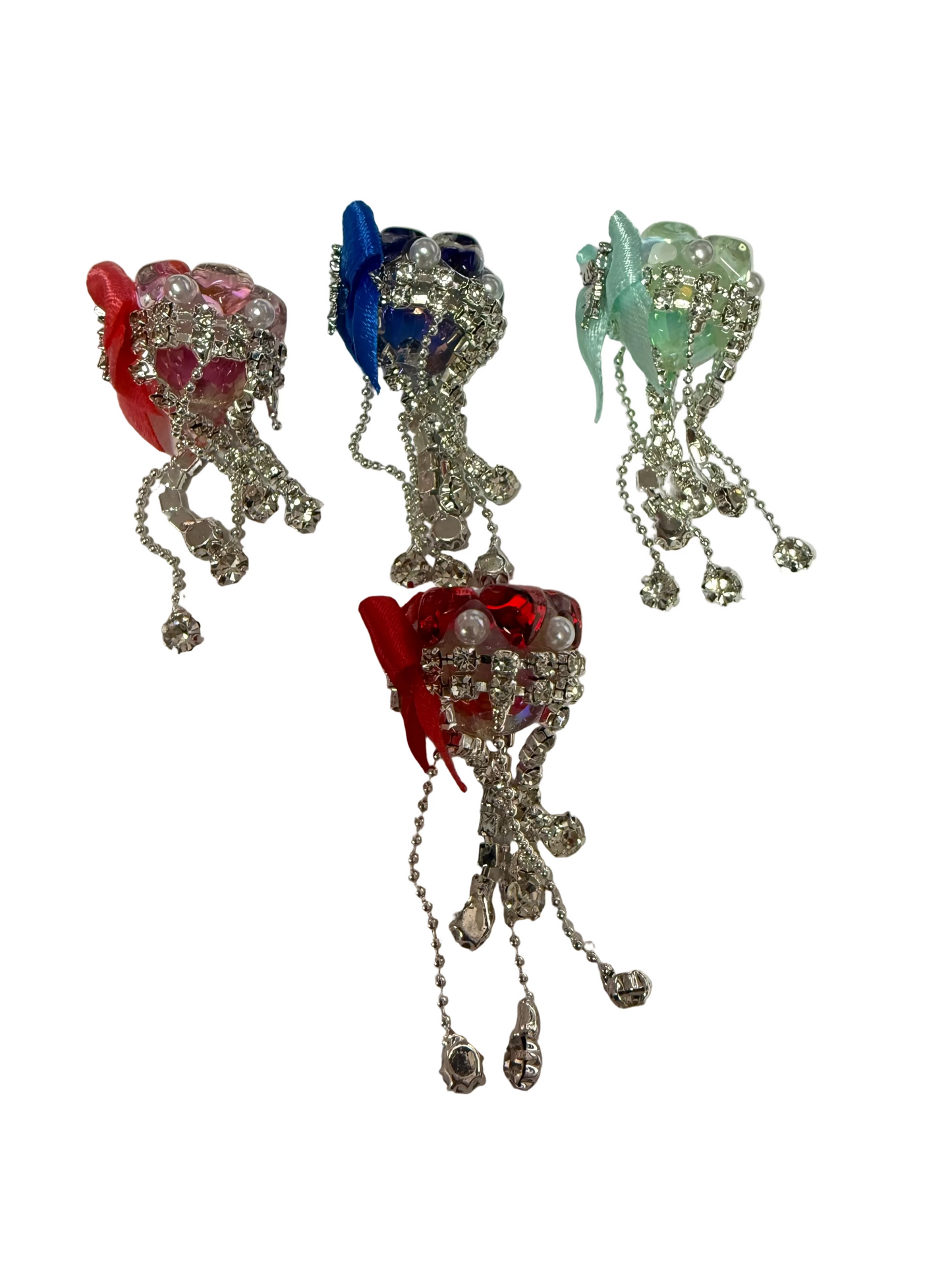 R146- (5PCS) 21mm High Quality DANGLE Mixed Colors Rhinestone W/Hearts/Pearls Beads for DIY