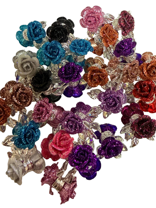 R147- (5PCS) 21mm High Quality Mixed Colors Glitter Roses Beads for DIY