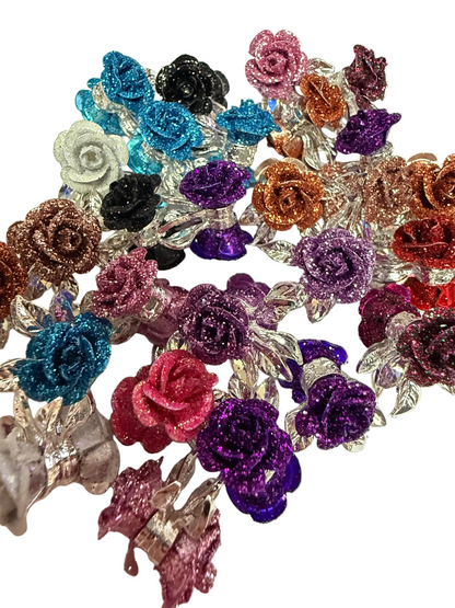 R147- (5PCS) 21mm High Quality Mixed Colors Glitter Roses Beads for DIY