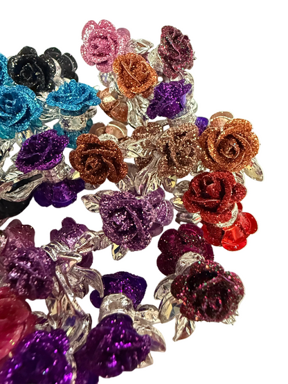 R147- (5PCS) 21mm High Quality Mixed Colors Glitter Roses Beads for DIY
