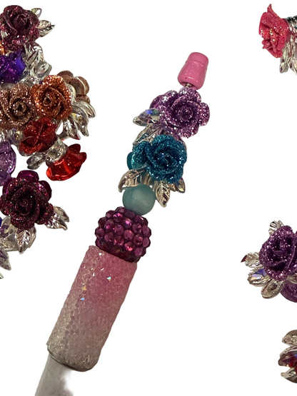 R147- (5PCS) 21mm High Quality Mixed Colors Glitter Roses Beads for DIY