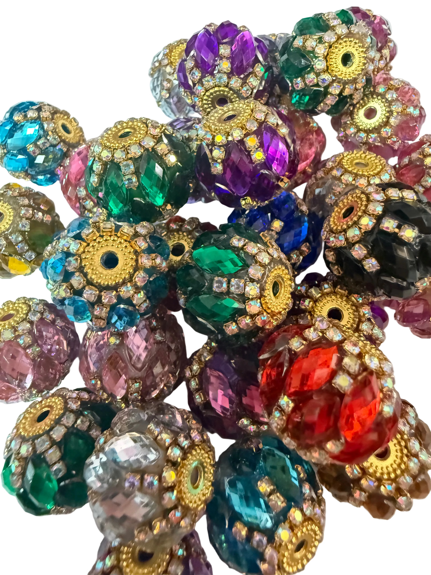 R148- (5PCS) 20mm High Quality Mixed Colors Round Rhinestone W/GOLD accents Beads for DIY
