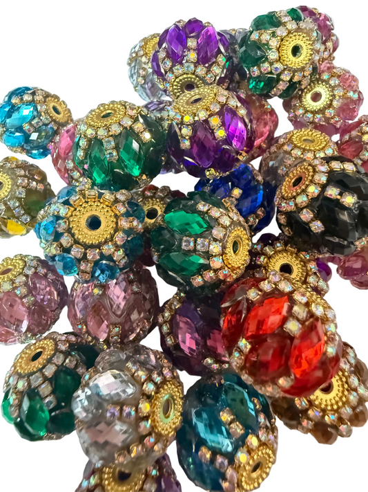 R148- (5PCS) 20mm High Quality Mixed Colors Round Rhinestone W/GOLD accents Beads for DIY