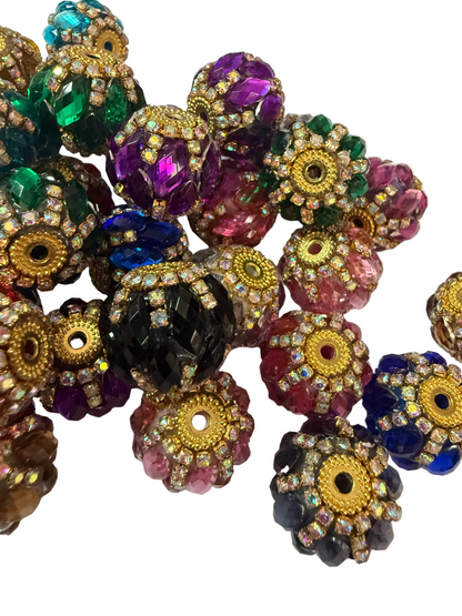 R148- (5PCS) 20mm High Quality Mixed Colors Round Rhinestone W/GOLD accents Beads for DIY
