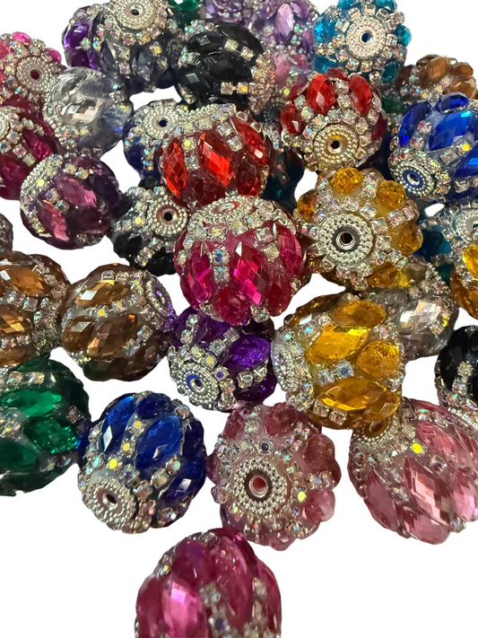 R149- (5PCS) 20mm High Quality Mixed Colors Round Rhinestone W/SILVER accents Beads for DIY