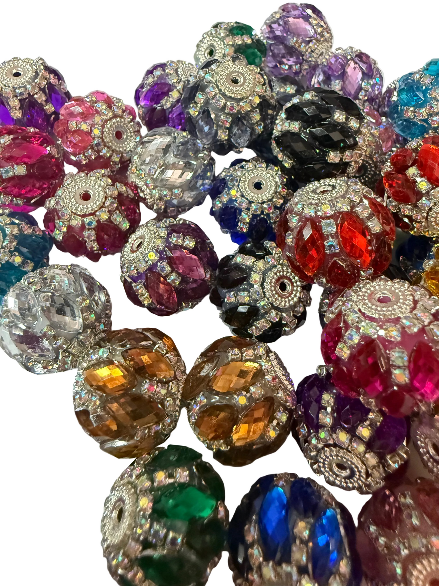 R149- (5PCS) 20mm High Quality Mixed Colors Round Rhinestone W/SILVER accents Beads for DIY