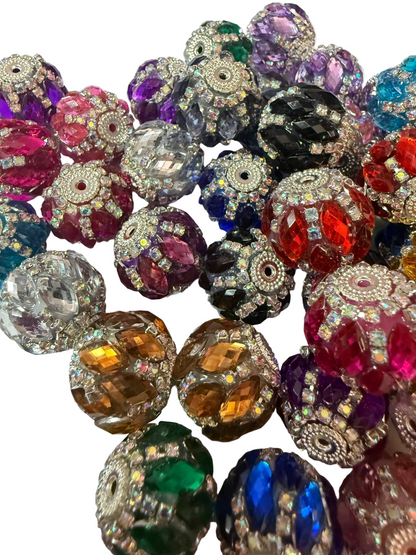 R149- (5PCS) 20mm High Quality Mixed Colors Round Rhinestone W/SILVER accents Beads for DIY