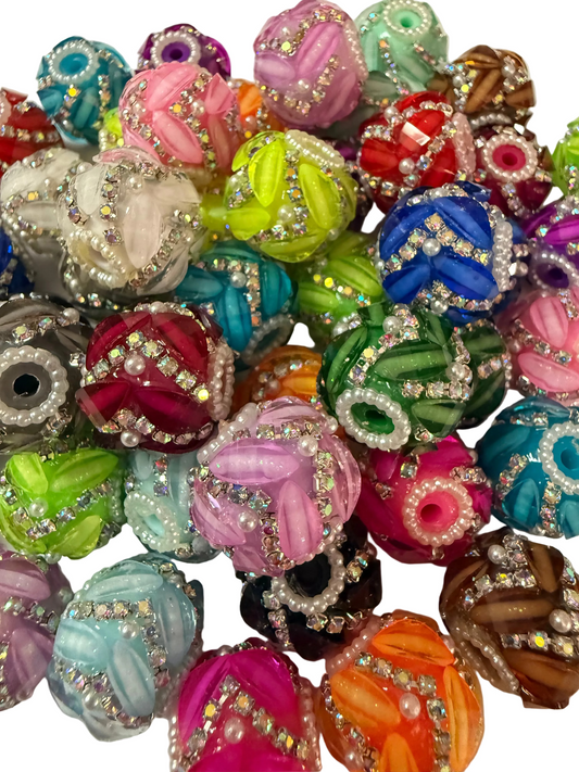 R151- (5PCS) 20mm High Quality Mixed Colors Round Rhinestone Beads for DIY