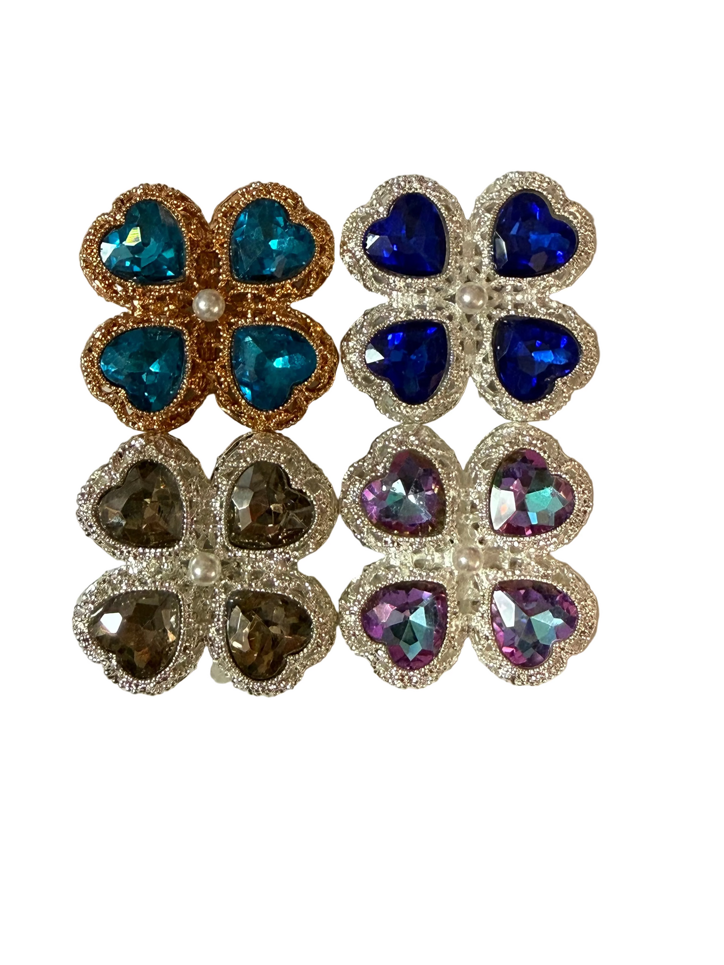 R155- (1PC) CHOOSE YOUR COLOR- 35mm High Quality Alloy Rhinestone Heart Clover Beads for DIY