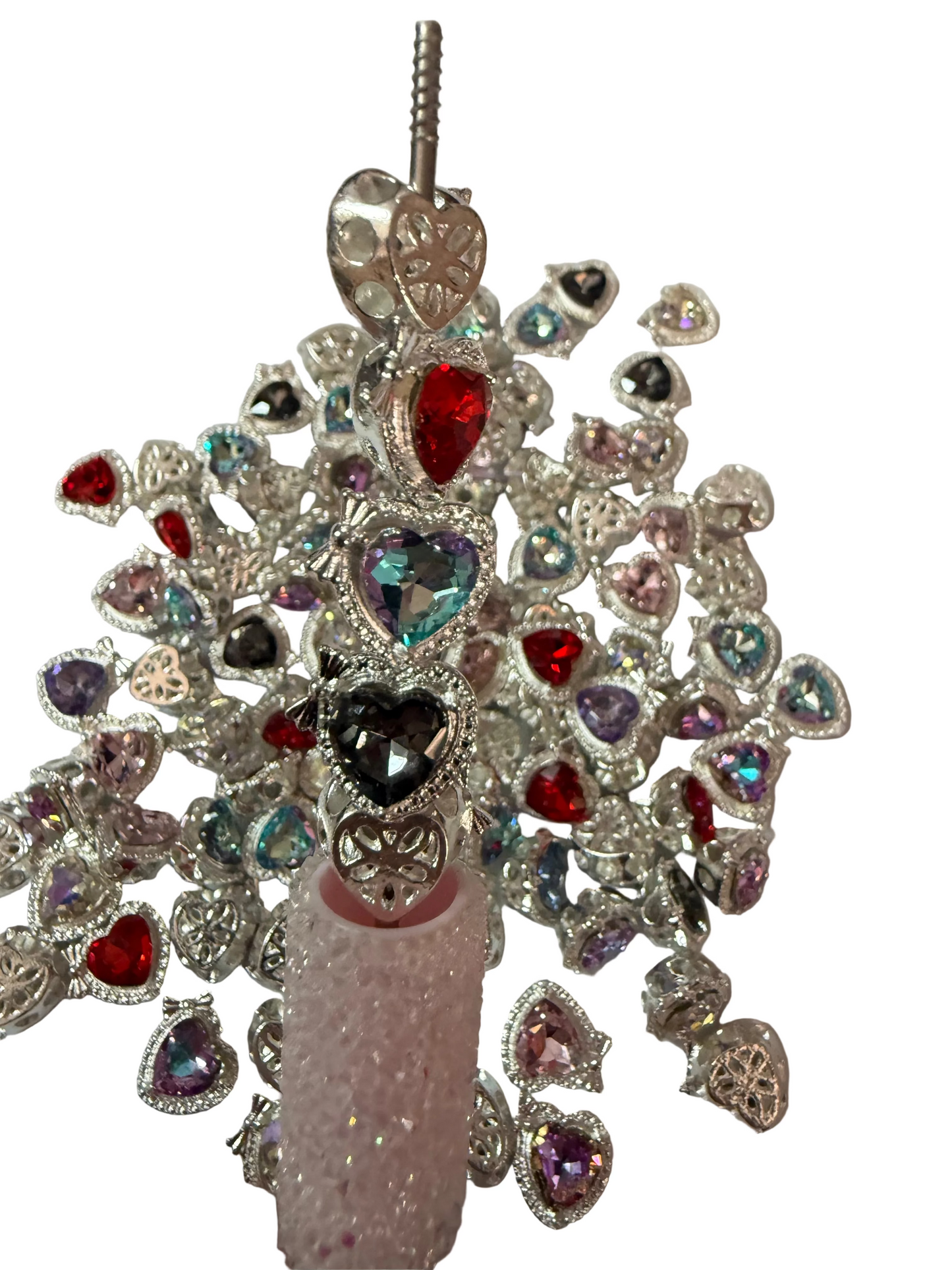 R157- (5PCS) Small 13mm High Quality Alloy Rhinestone Heart W/Bow Mixed Color Beads for DIY