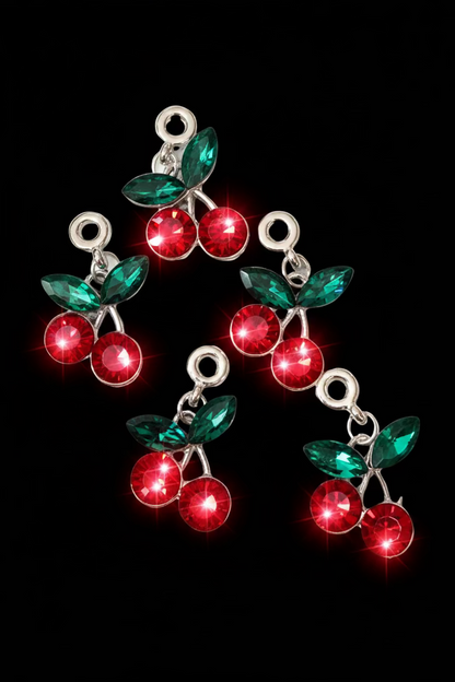 BA4 (5PCS)- 15mm Silver High Quality Alloy Rhinestone Cherry Charms/Bail Beads/Attachment/Hanger Beads for DIY