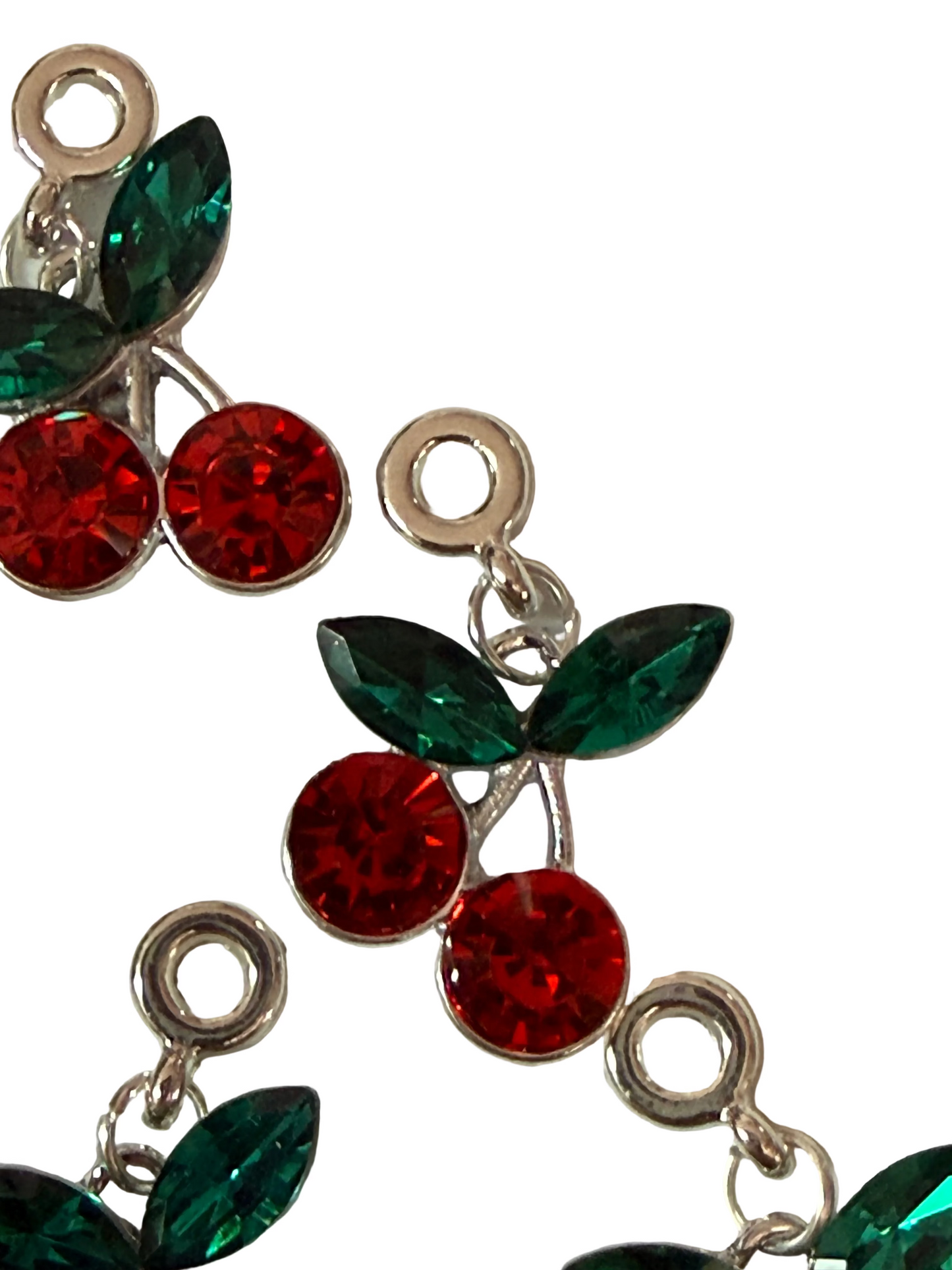 BA4 (5PCS)- 15mm Silver High Quality Alloy Rhinestone Cherry Charms/Bail Beads/Attachment/Hanger Beads for DIY