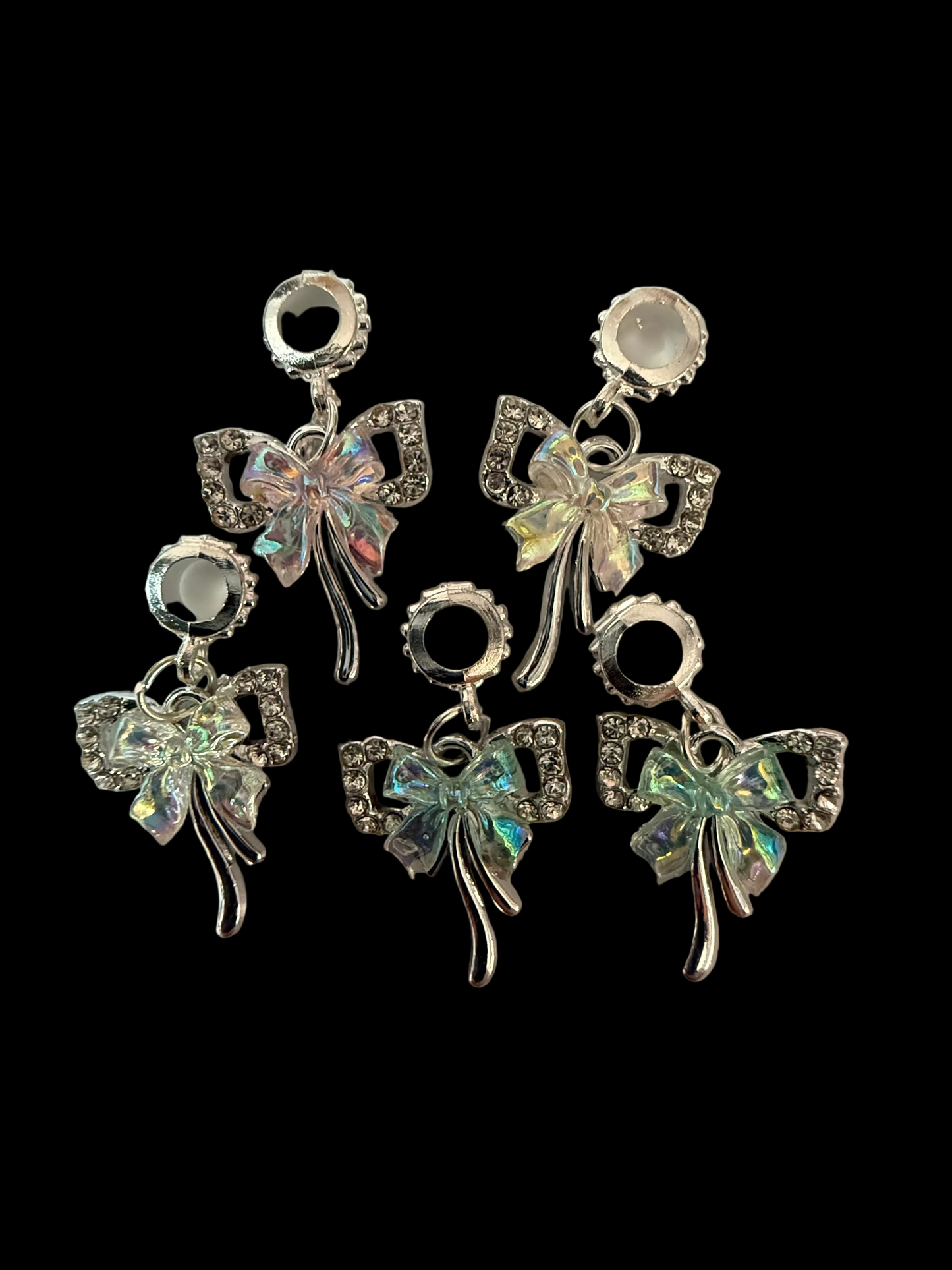 BA5 (5PCS)- 19mm Silver High Quality Alloy MIXED Colors Rhinestone Bow W/Butterfly Charms/Bail Beads/Attachment/Hanger Beads for DIY