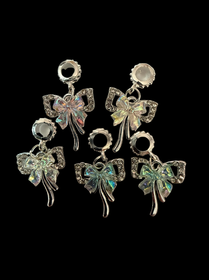 BA5 (5PCS)- 19mm Silver High Quality Alloy MIXED Colors Rhinestone Bow W/Butterfly Charms/Bail Beads/Attachment/Hanger Beads for DIY