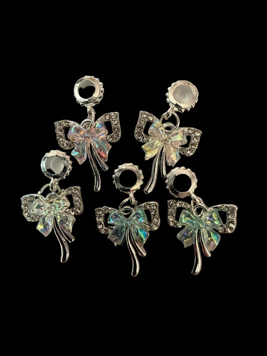 BA5 (5PCS)- 19mm Silver High Quality Alloy MIXED Colors Rhinestone Bow W/Butterfly Charms/Bail Beads/Attachment/Hanger Beads for DIY