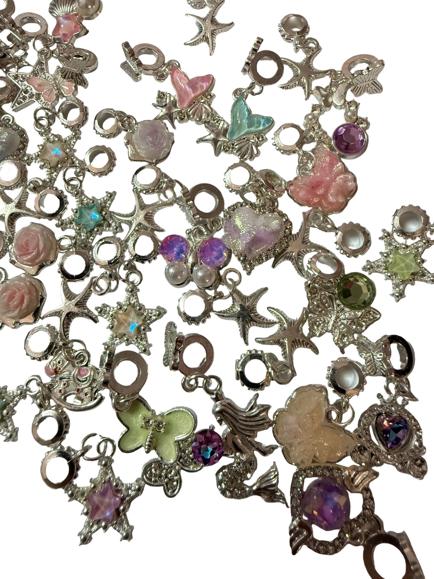BA8 (5PCS)- Silver High Quality Alloy Rhinestone MIX DESIGNS Bail Beads/Attachment/Hanger Beads for DIY
