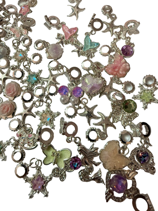 BA8 (5PCS)- Silver High Quality Alloy Rhinestone MIX DESIGNS Bail Beads/Attachment/Hanger Beads for DIY