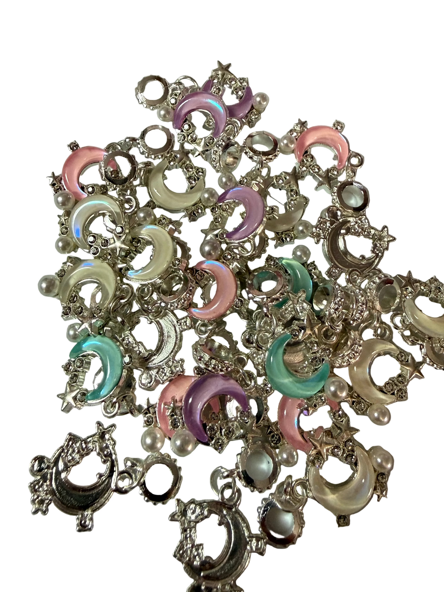 BA8 (5PCS)- Silver High Quality Alloy Rhinestone MIXED Color Moon W/Stars Bail Beads/Attachment/Hanger Beads for DIY