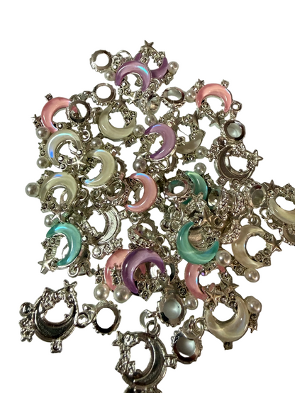BA8 (5PCS)- Silver High Quality Alloy Rhinestone MIXED Color Moon W/Stars Bail Beads/Attachment/Hanger Beads for DIY