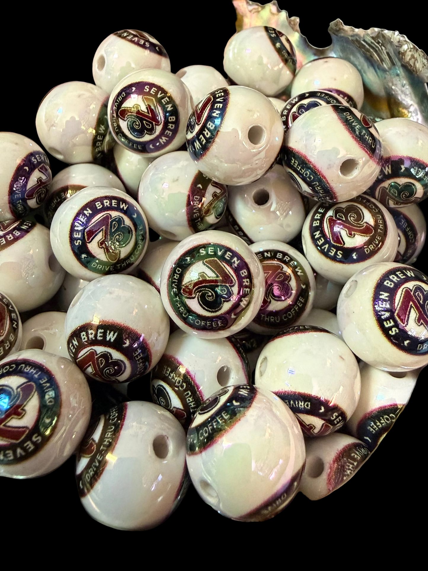 C/L B18- (10PCS) 15mm Seven Brew 7B Coffee MIX Color Round UVAB Iridescent Rainbow Acrylic Beads For DIY
