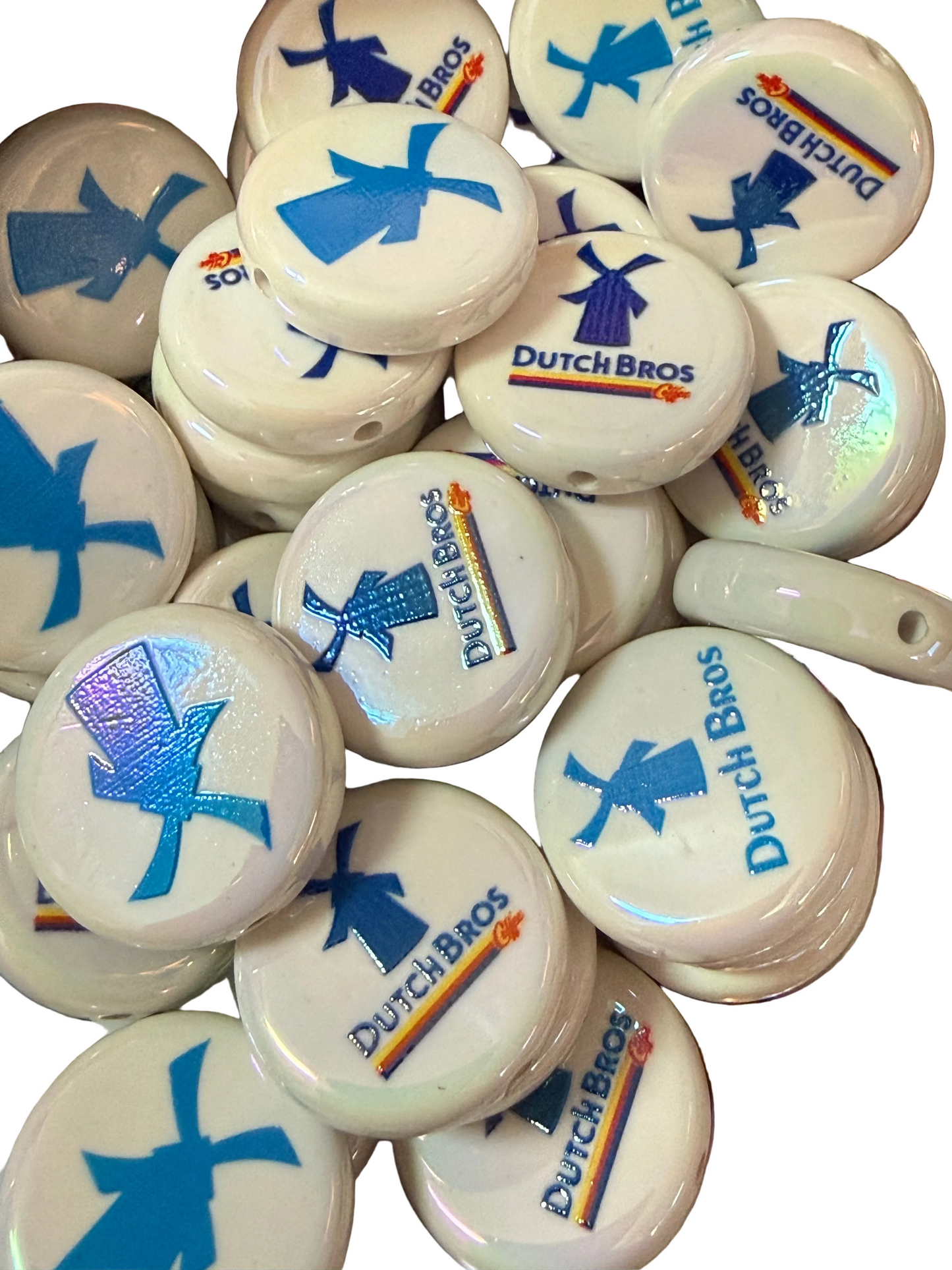 C/L B20- (10PCS) 23mm Dutch Bros Coffee MIX Color Round Flat UVAB Iridescent Rainbow Acrylic Beads For DIY