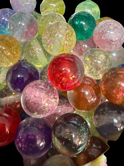 B137- (10PCS) 15mm Round Holographic Glitter MULTI-COLOR MIX Acrylic Beads for DIY