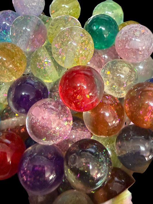B137- (10PCS) 15mm Round Holographic Glitter MULTI-COLOR MIX Acrylic Beads for DIY