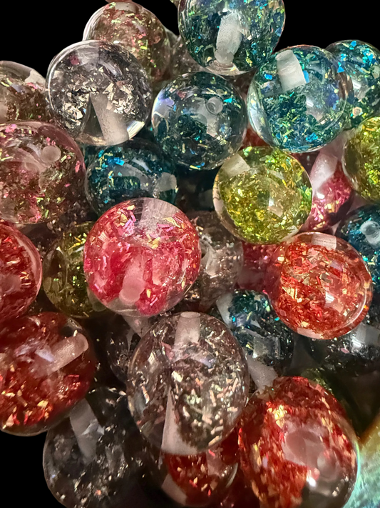 B138- (10PCS) 15mm Round Holographic Glitter MULTI-COLOR BOW MIX Acrylic Beads for DIY