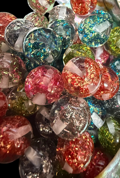 B138- (10PCS) 15mm Round Holographic Glitter MULTI-COLOR BOW MIX Acrylic Beads for DIY