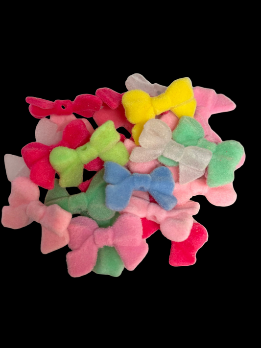 SB2-32 (10PCS) 33mm 3D Large Bow Pastel/Bright Multi Color Velvet/Soft Touch Fuzzy/Flocked Beads for DIY