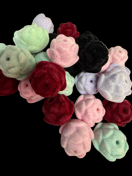 SB2-33 (10PCS) 20mm 3D ROSES Pastel/Dark Multi Color Velvet/Soft Touch Fuzzy/Flocked Beads for DIY