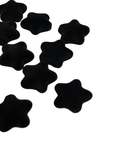 SB2-34 (10PCS) 21mm 3D BLACK STARS Velvet/Soft Touch Fuzzy/Flocked Beads for DIY