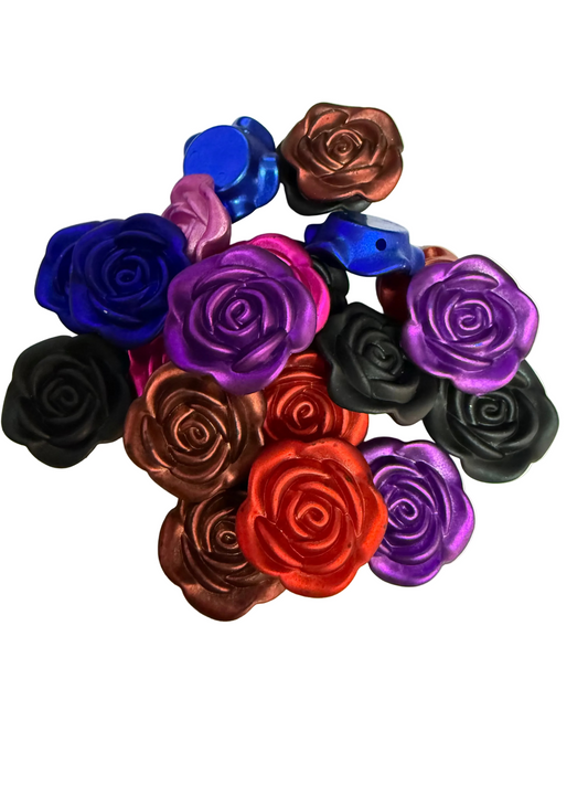 SB2-35 (10PCS) 23mm 3D Metallic Matte Soft Touch Mixed Color ROSE Beads for DIY