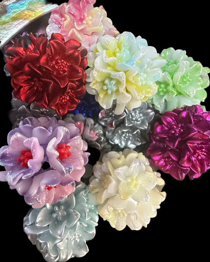FFB1- (5PCS) 23mm Fancy Flowers Silicone Touch Round Mixed Colors Beads for DIY