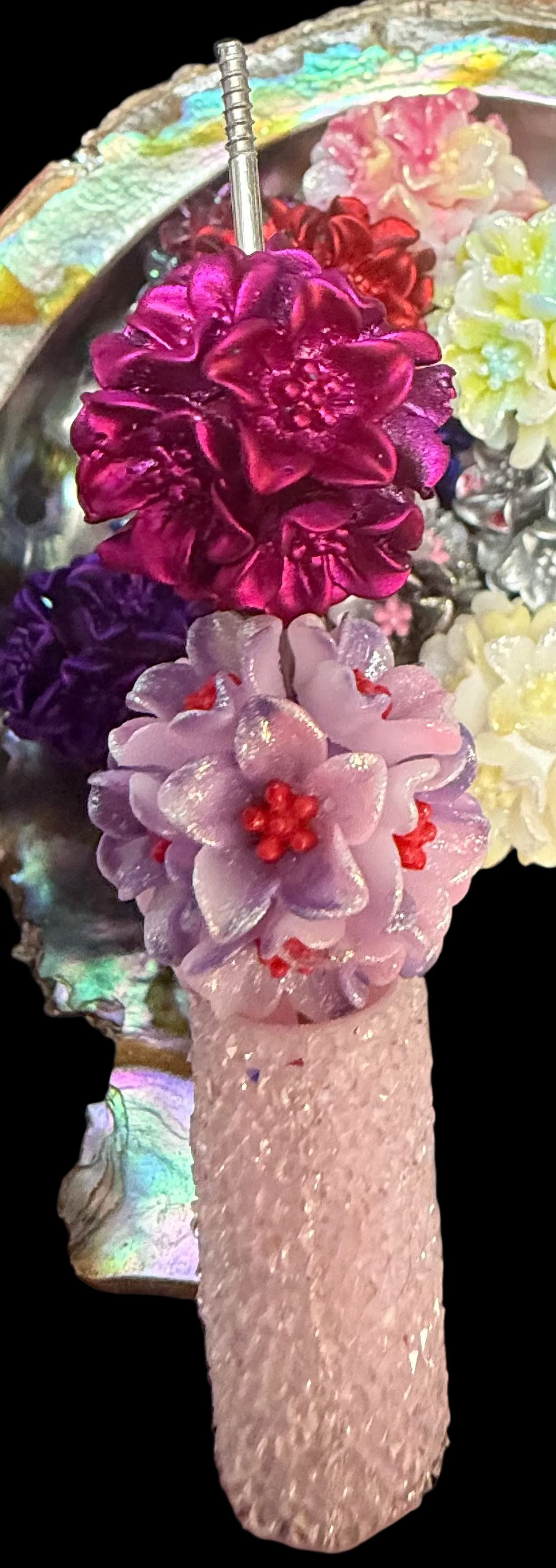 FFB1- (5PCS) 23mm Fancy Flowers Silicone Touch Round Mixed Colors Beads for DIY