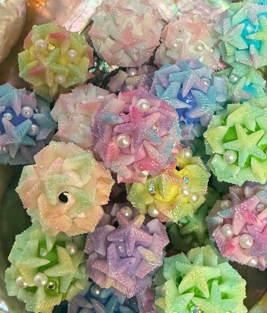 FFB4- (5PCS) 20mm Fancy Starfish W/Rhinestone/Pearls Silicone Touch Round Mixed Colors Beads for DIY