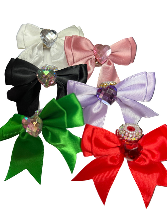R172- (5PCS) 70mm Mixed Color Bows W/Heart Beads Acrylic Rhinestone Beads For DIY