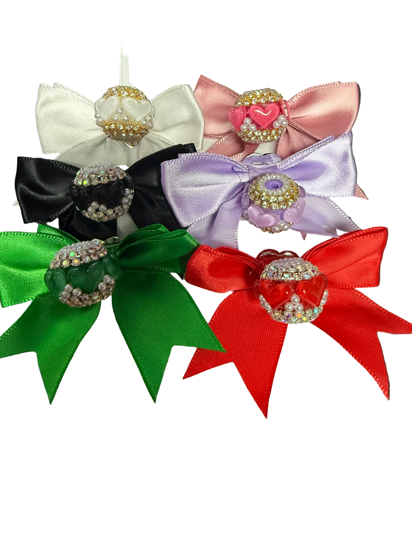 R172- (5PCS) 70mm Mixed Color Bows W/Heart Beads Acrylic Rhinestone Beads For DIY