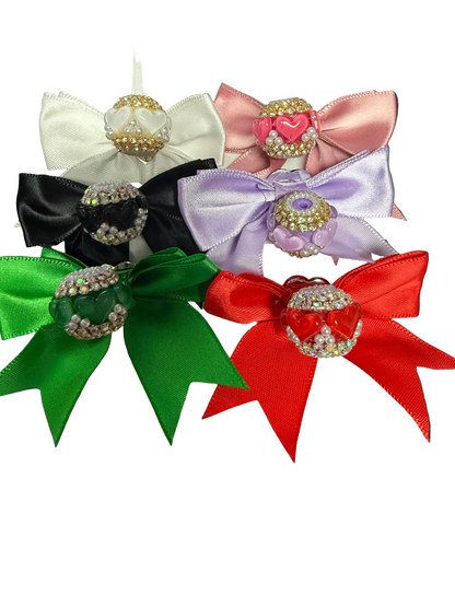 R172- (5PCS) 70mm Mixed Color Bows W/Heart Beads Acrylic Rhinestone Beads For DIY