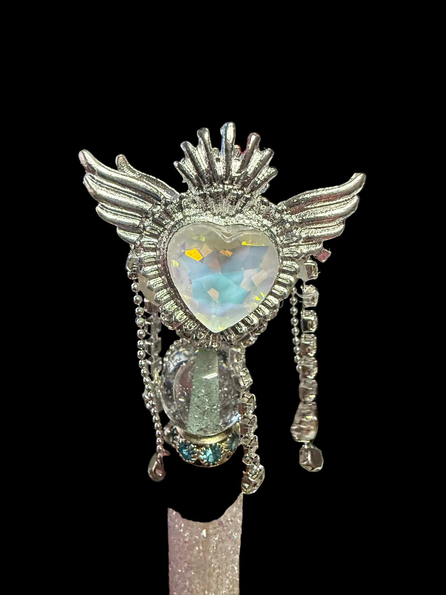 R173- (1PCS) 37mm High Quality ALLOY Clear AB Heart W/Wings DANGLE Rhinestone Beads for DIY
