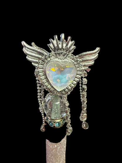 R173- (1PCS) 37mm High Quality ALLOY Clear AB Heart W/Wings DANGLE Rhinestone Beads for DIY