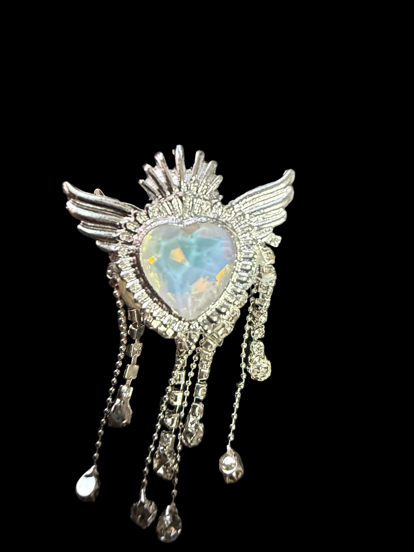 R173- (1PCS) 37mm High Quality ALLOY Clear AB Heart W/Wings DANGLE Rhinestone Beads for DIY