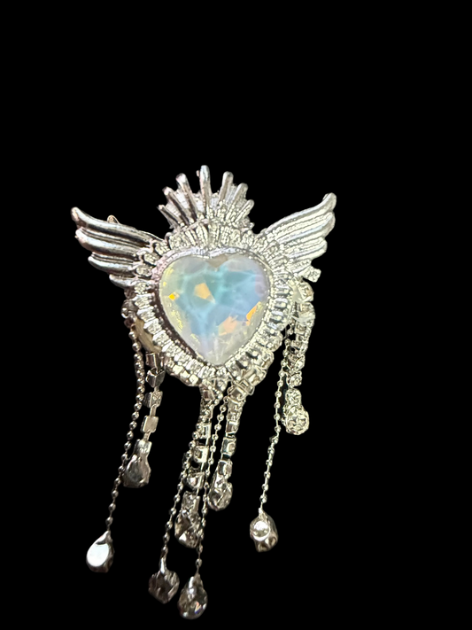 R173- (1PCS) 37mm High Quality ALLOY Clear AB Heart W/Wings DANGLE Rhinestone Beads for DIY