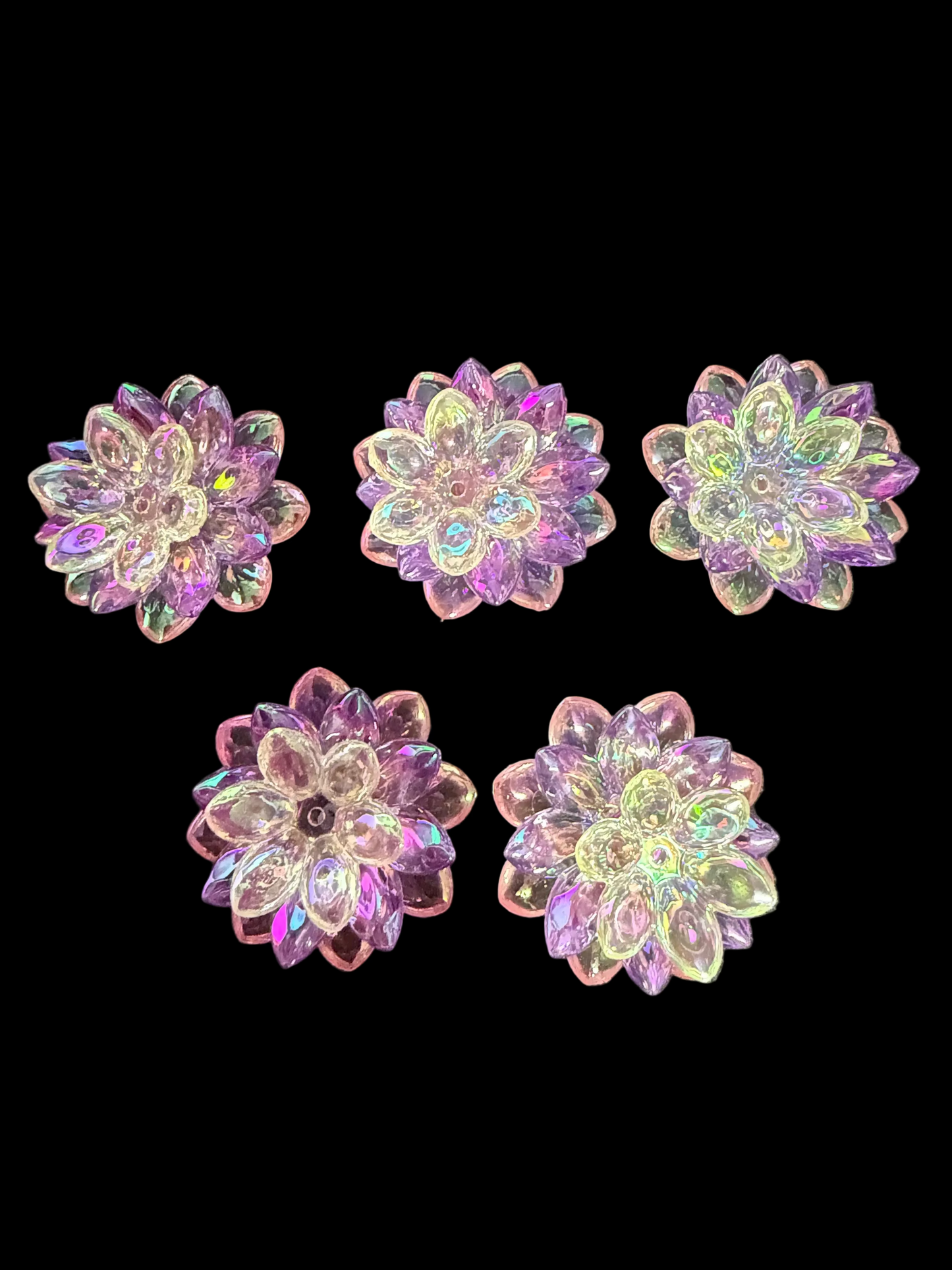 (5SETS)-15 Pieces 38mm PURPLE/PINK/CLEAR AB Lotus Flower Beads Clear UVAB Iridescent Rainbows Acrylic Beads For DIY